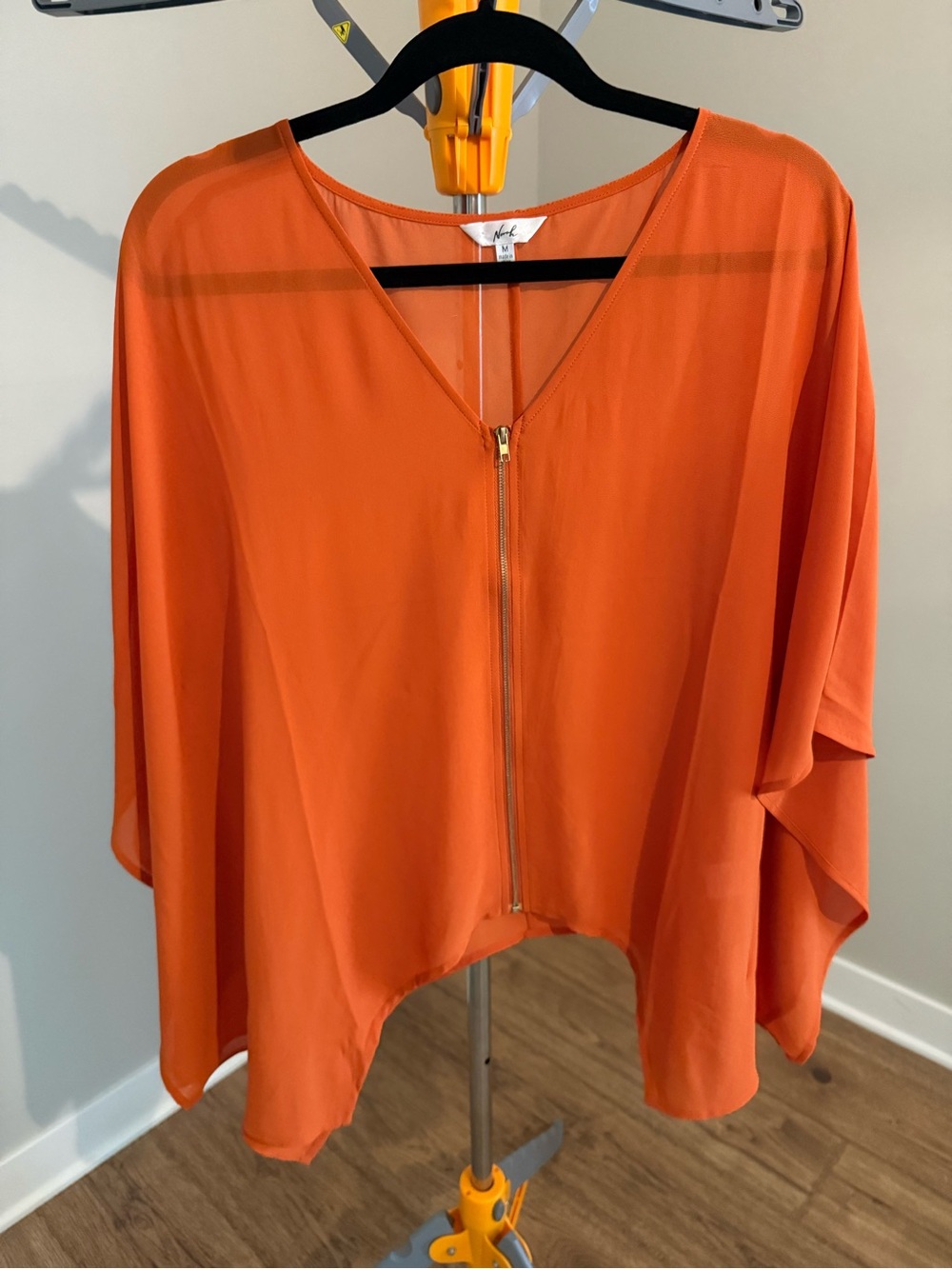 Orange V-Neck Zip-Front Top
